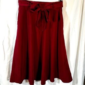 New ModCloth burgundy red bow waist A-line swing midi skirt women’s small